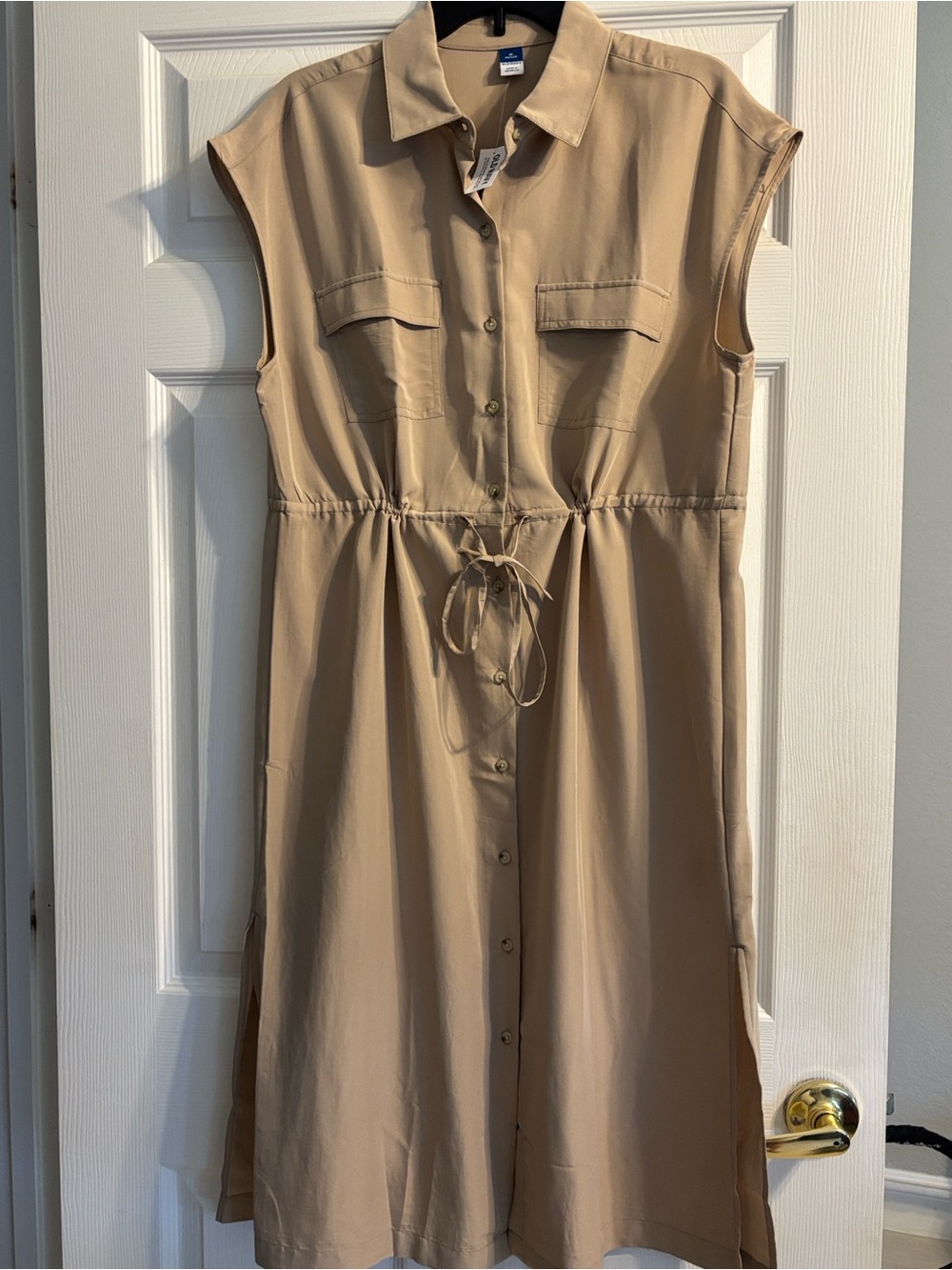 Old Navy Sleeveless Drawstring Midi Dress - Beige/Tan